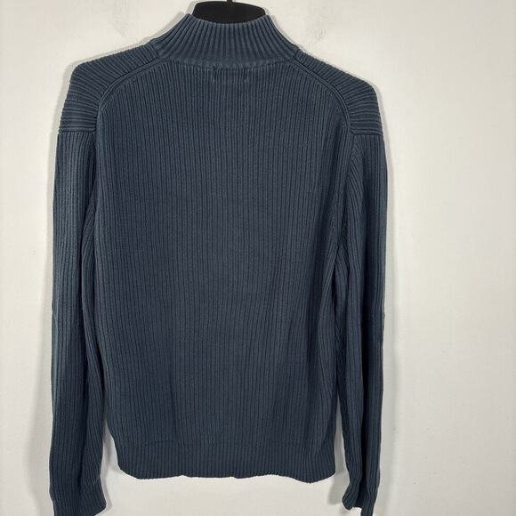 Calvin Klein Ribbed Sweater Mens XL Navy Blue 100% Cotton 1/4 Zip Mock Neck - Picture 3 of 6